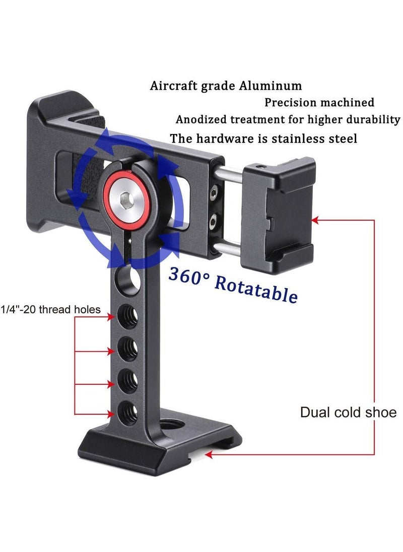 Y&D Cinema Phone Holder Tripod Mount, 2 Cold Shoe Slot,Arca/RRS Dovetail and 1/4'' Screw Mount Adapter,for iPhone 6 7 8 9 X 11 12 13 Pro  - Image 3