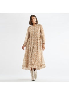 FAV Floral Print Midi Shirt Dress with Long Sleeves  - Image 1