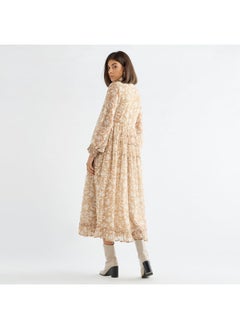 FAV Floral Print Midi Shirt Dress with Long Sleeves  - Image 3