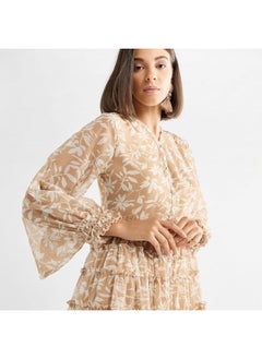 FAV Floral Print Midi Shirt Dress with Long Sleeves  - Image 4