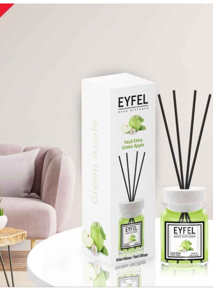 Eyfel Reed Diffuser مع 4 أعواد قنينة زجاجية سعة 120 مل مع غطاء سيراميك للعطور المنزلية وغرفة المعيشة وديكور المكتب من تركيا (التفاح الأخضر) - Image 1