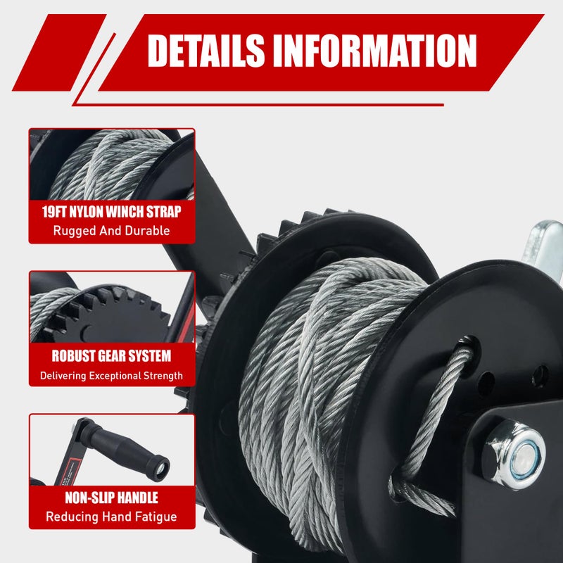 TYT 600LB Boat Trailer Winch with 6M Steel Wire, Hardened Steel Gear Heavy Duty Hand Winch, Operated Two-Way Ratchet Cable Winch, Ratio 3.2:1 Crank Small Winch for ATV UTV Marine Jet Ski Trailer Winch - Image 3