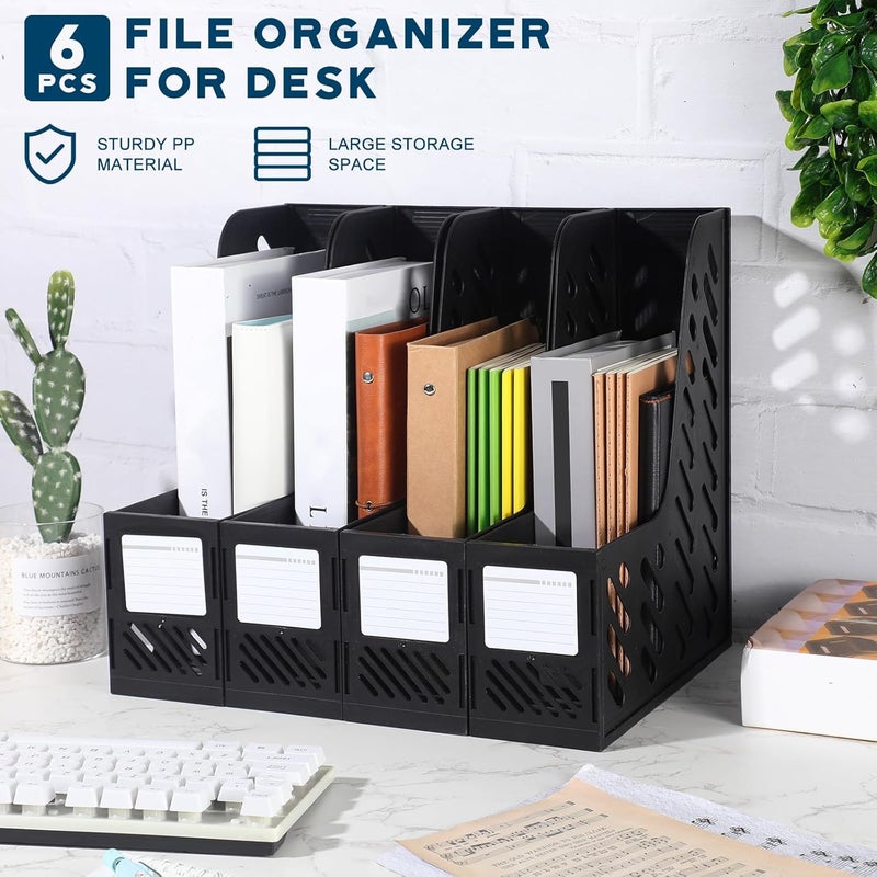 Glenmal Glenmal 6 Pcs Plastic Magazine File Holder Collapsible Magazine Organizers Binder Vertical Magazine Rack Holder for Home Office School Desktops Aesthetic Storage AccessoriesBlack  - Image 3