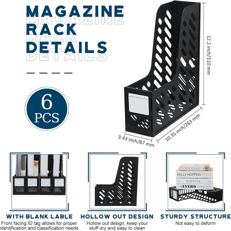 Glenmal Glenmal 6 Pcs Plastic Magazine File Holder Collapsible Magazine Organizers Binder Vertical Magazine Rack Holder for Home Office School Desktops Aesthetic Storage AccessoriesBlack  - Image 2
