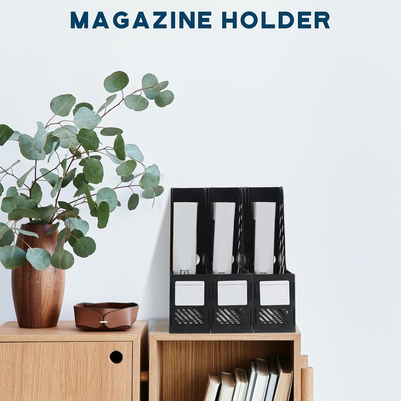Glenmal Glenmal 6 Pcs Plastic Magazine File Holder Collapsible Magazine Organizers Binder Vertical Magazine Rack Holder for Home Office School Desktops Aesthetic Storage AccessoriesBlack  - Image 4