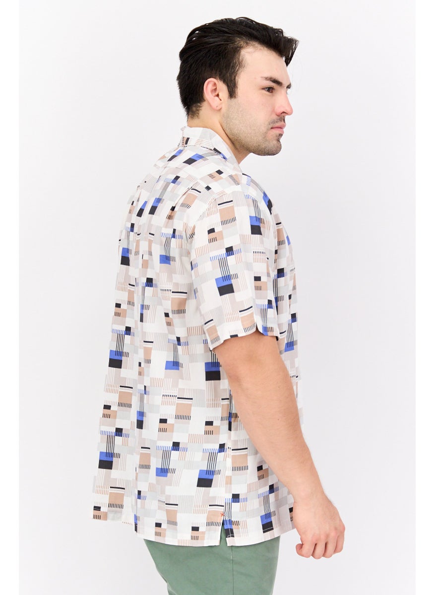 Jachs New York Men Regular Fit Short Sleeves Allover Print Casual Shirt, Beige Combo  - Image 2