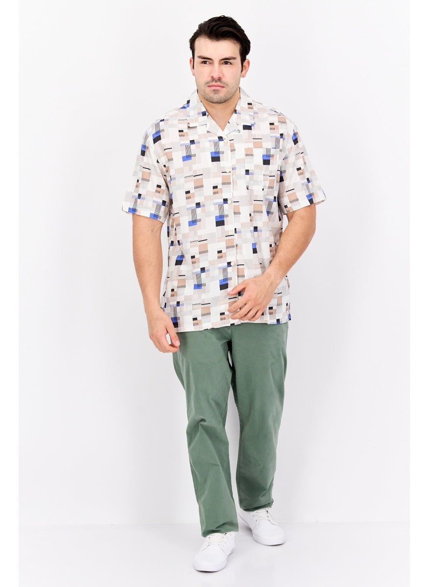 Jachs New York Men Regular Fit Short Sleeves Allover Print Casual Shirt, Beige Combo  - Image 4