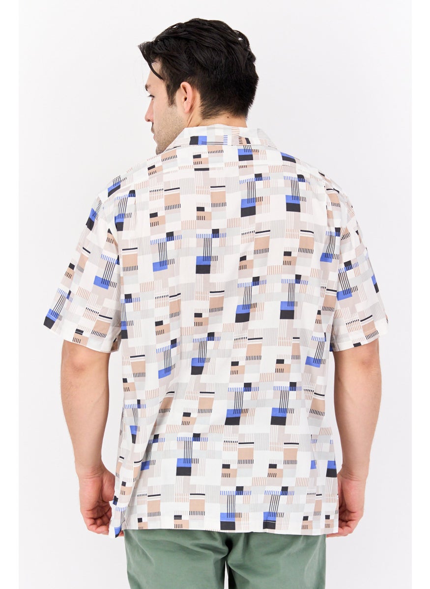 Jachs New York Men Regular Fit Short Sleeves Allover Print Casual Shirt, Beige Combo  - Image 3