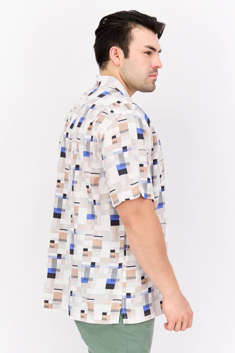 Jachs New York Men Regular Fit Short Sleeves Allover Print Casual Shirt, Beige Combo - Image 2