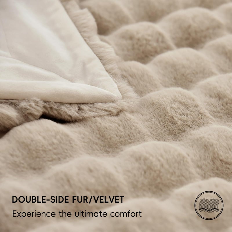 PHF بطانية فاخرة من فرو الأرنب الصناعي من PHF  ناعمة للغاية ورقيقة ودافئة  بطانية فقاعة للسرير  الأريكة  الكرسي  زخرفية  سميكة وقابلة للعكس مناسبة للخريف والشتاء  50"" × 60""  بلون البلوط - Image 4