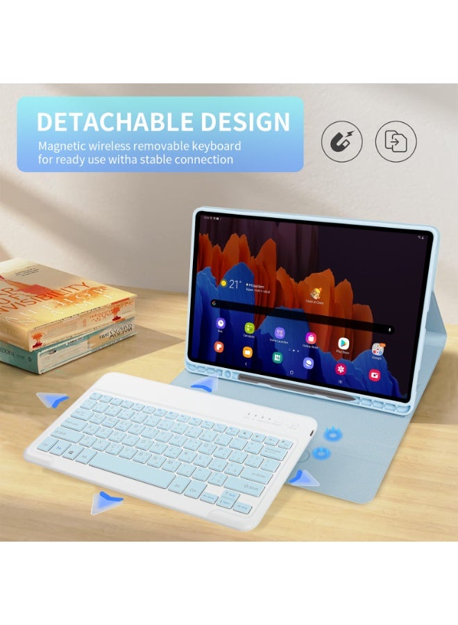 أوتشوانغ حافظة كيبورد عالمية متوافقة مع سامسونج جالكسي تاب اس 7 بلس/اس 7 اف اي/اس 8 بلس/اس 9 بلس/اس 9 اف اي بلس، 12.4 انش، كيبورد عربية لاسلكية مغناطيسية قابلة للفصل مع غطاء واقي بفتحة قلم - ازرق - Image 3