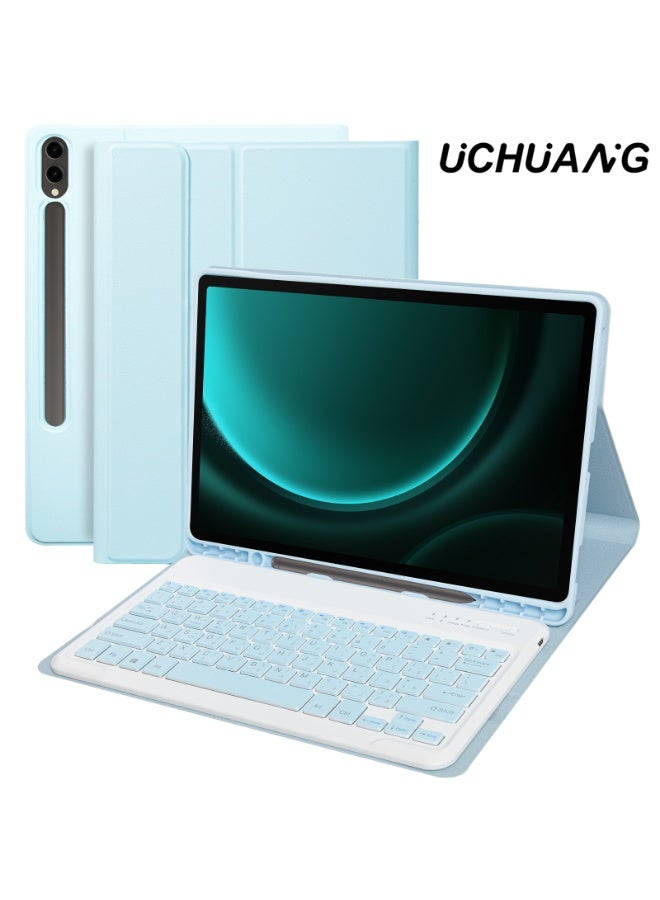 أوتشوانغ حافظة كيبورد عالمية متوافقة مع سامسونج جالكسي تاب اس 7 بلس/اس 7 اف اي/اس 8 بلس/اس 9 بلس/اس 9 اف اي بلس، 12.4 انش، كيبورد عربية لاسلكية مغناطيسية قابلة للفصل مع غطاء واقي بفتحة قلم - ازرق - Image 1
