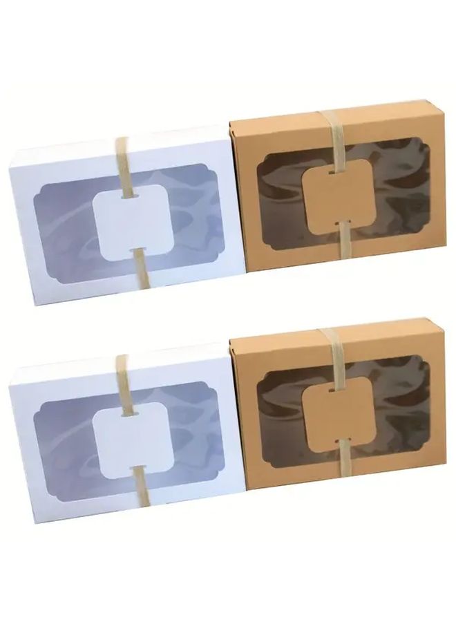 9 Pcs White Kraft Paper Gift Boxes With Clear Window And DIY Tag For Candy Cookies Party Favors Birthday Christmas Wedding Decoration - Image 1