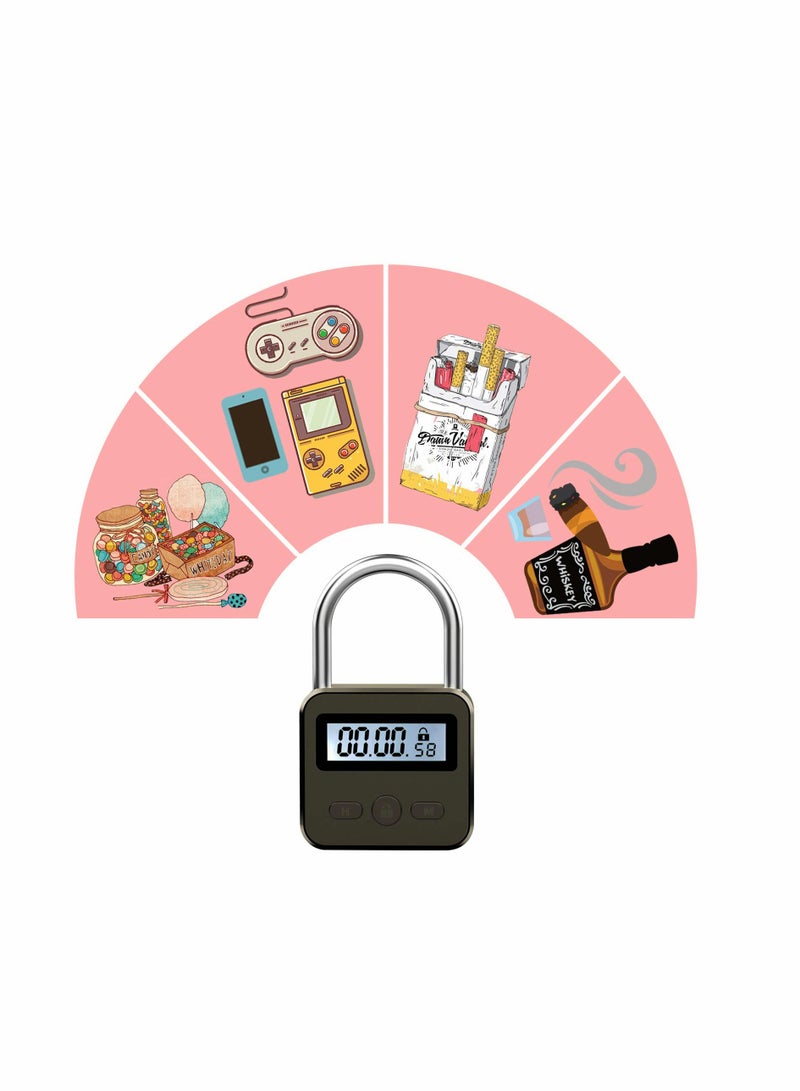 KASTWAVE Metal Time Padlock - Multi-Function Timer Lock 99 Hours Max Timing with Electronic LCD Timed Display Micro USB Rechargeable - Image 2