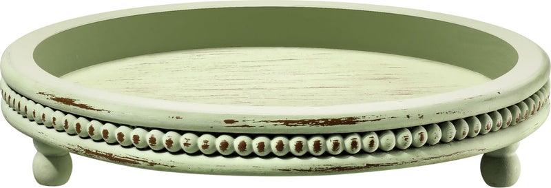 KULEDM Handmade Wooden Decorative Tray, Small Beaded Coffee Table Tray Decor, Sage Round Serving Tray for Coffee Table, Dining Room Table Entryway and Living Room Table - Image 2