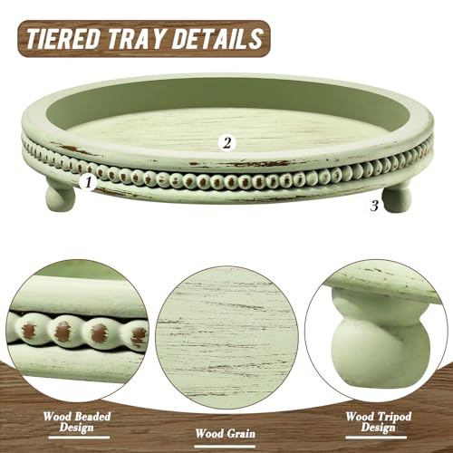 KULEDM Handmade Wooden Decorative Tray, Small Beaded Coffee Table Tray Decor, Sage Round Serving Tray for Coffee Table, Dining Room Table Entryway and Living Room Table - Image 4