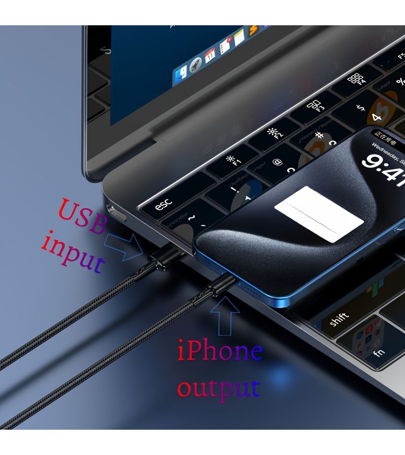 كابل لايتنينج سريع الشحن مضفر من النايلون الأزرق لهواتف iPhone بطول 100 سم - Image 3