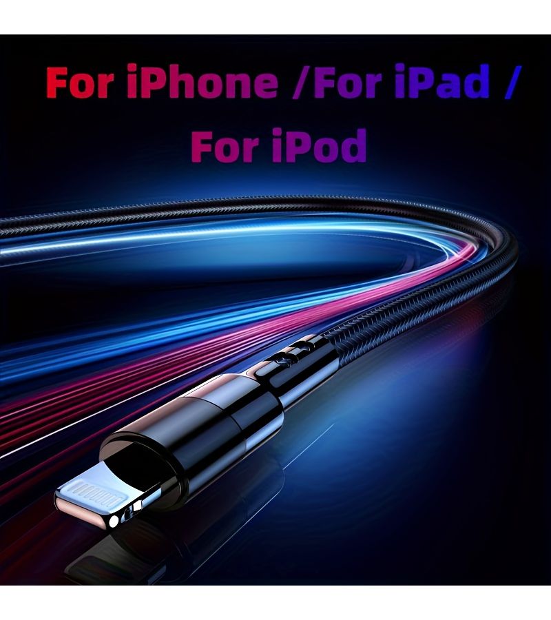 كابل لايتنينج سريع الشحن مضفر من النايلون الأزرق لهواتف iPhone بطول 100 سم - Image 2