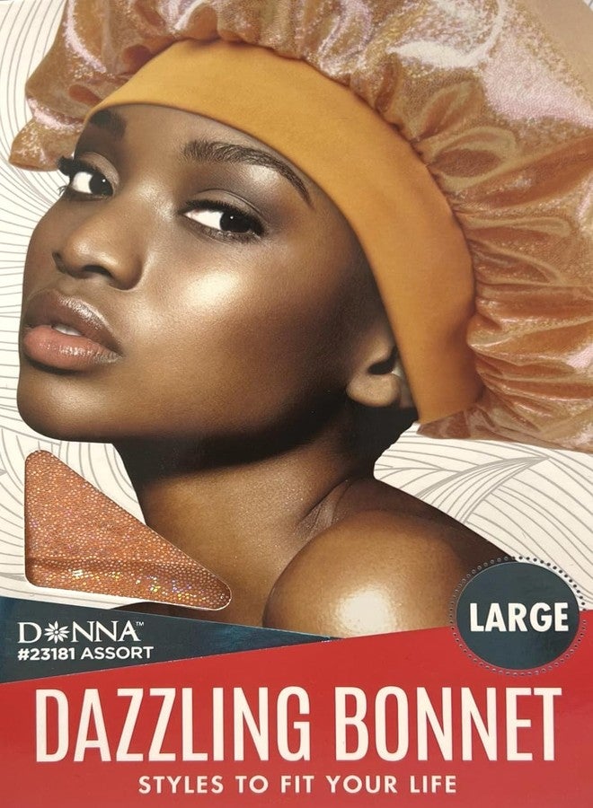 DONNA Dazzling Bonnet - Large Size Satin Sleep Cap with Shiny Finish and Wide Band for Natural Hair, Braids & Curls - Hair Bonnet for Nighttime Protection Shower Cap for Women (Orange)