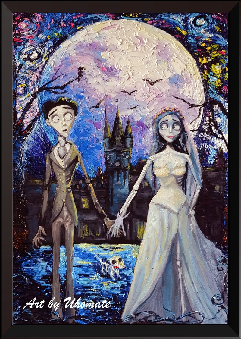 Uhomate Corpse Bride Victor and Emily Wall Decor Vincent Van Gogh Starry Night Posters Home Canvas Wall Art Print Nursery Decor Living Room Wall Decor A087 11X14