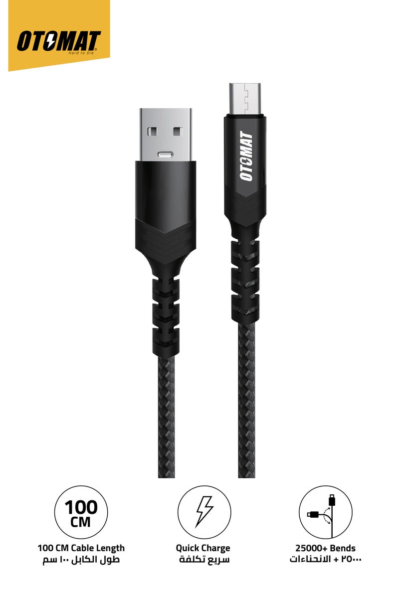 OTOMAT Hi-Speed USB to Micro 1 Meter Cable – Fast Charging, Secure Data Transfer, Durable Nylon Braided Design for Android, Phones, Tablets, Power Bank – Black - Image 1
