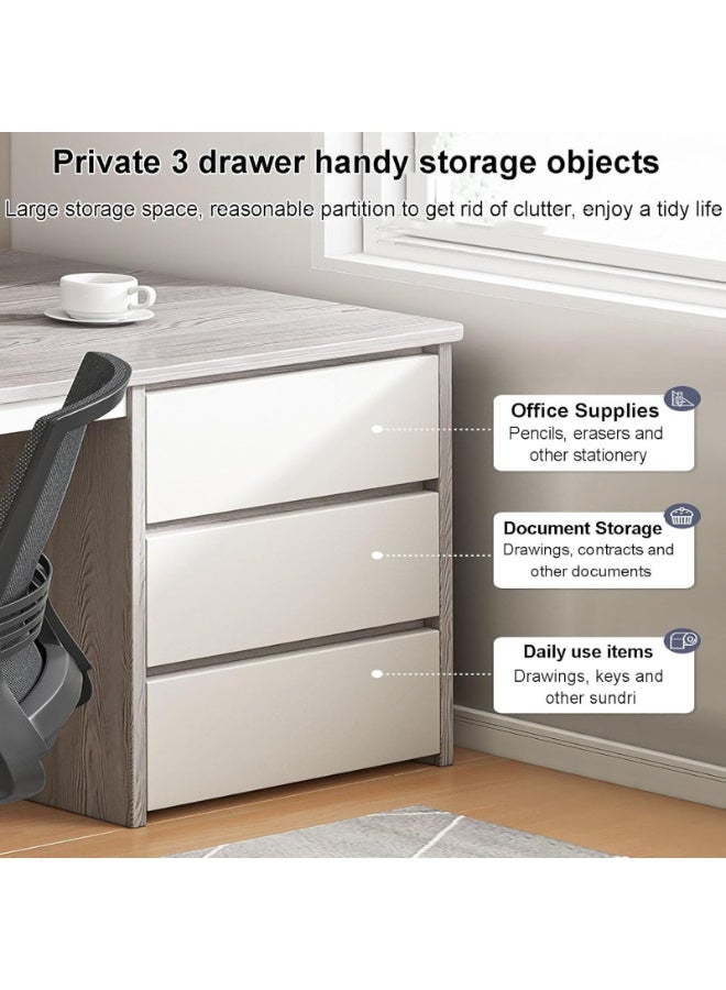 Office Desk, 100 * 50cm Metal Frame Wooden Table with 3 Drawers & 1 Bookshelf for Working Study Writing and Reading, Modern Computer Desk for Home Office and Bedroom（DBL100-grey) - Image 4