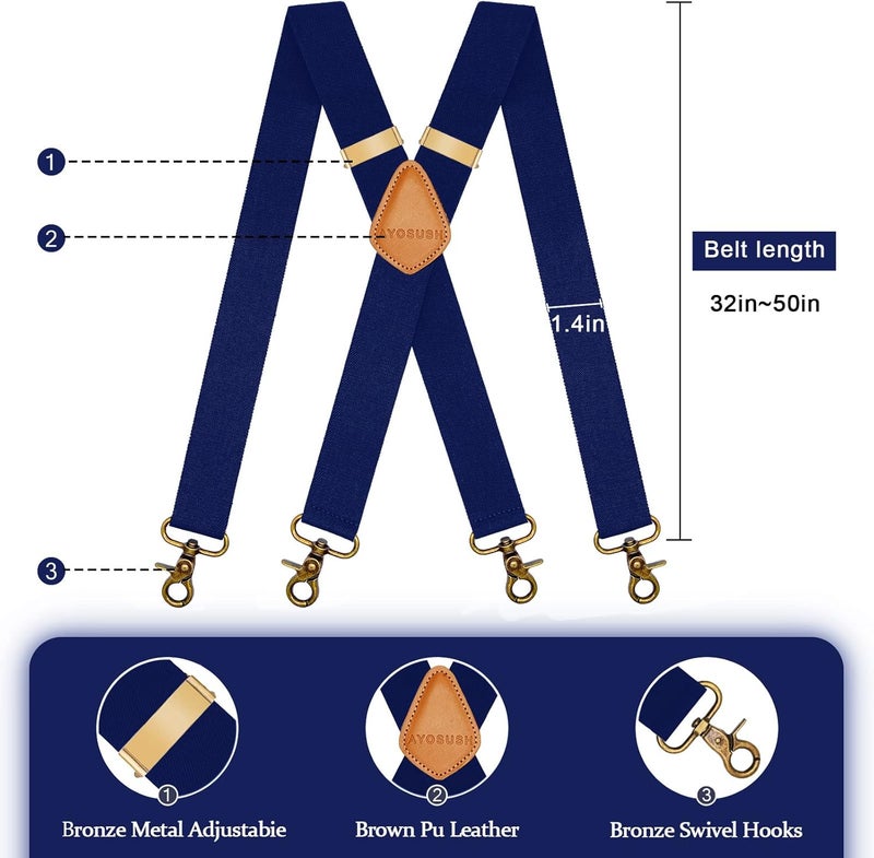 AYOSUSH Vintage Suspenders for Men Heavy Duty 4 Snap Hooks for Belt Loops Adjustable X Back - Image 2