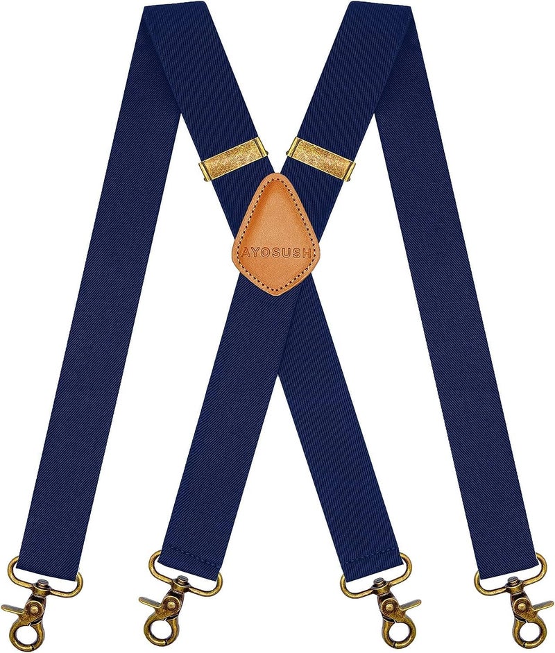 AYOSUSH Vintage Suspenders for Men Heavy Duty 4 Snap Hooks for Belt Loops Adjustable X Back - Image 1