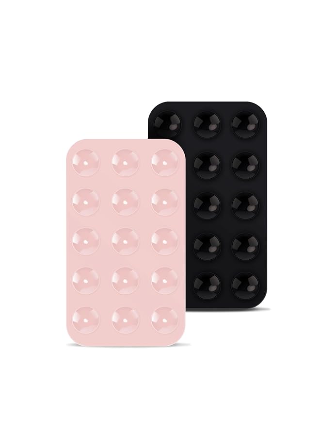 Excefore 2 Pack Silicone Suction Phone Case Double Sided Suction Cup Anti Slip Hands Free Mobile Accessory Holder Suitable For Videos And Selfies Black Light Pink - Image 1