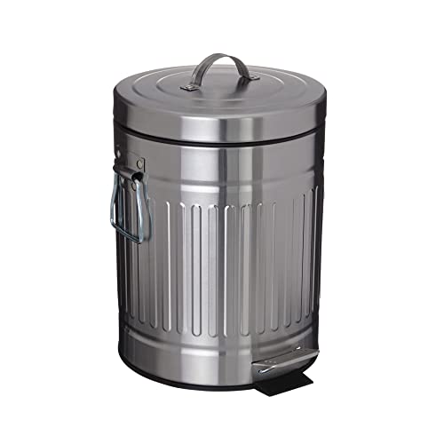 SIMPLEMADE Round Step Trash Can, Stainless Steel with Lid, Small Metal Wastebasket/Garbage Can for Bathroom, Office, Black, 5 Liter / 1.3 Gallon - - Image 1