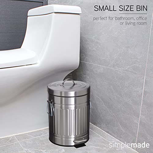 SIMPLEMADE Round Step Trash Can, Stainless Steel with Lid, Small Metal Wastebasket/Garbage Can for Bathroom, Office, Black, 5 Liter / 1.3 Gallon - - Image 4