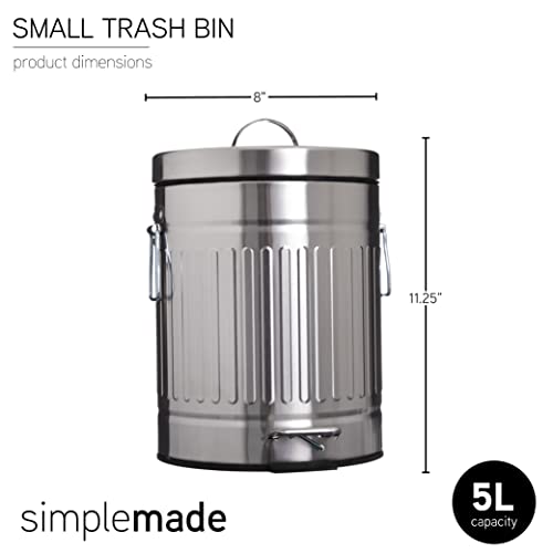 SIMPLEMADE Round Step Trash Can, Stainless Steel with Lid, Small Metal Wastebasket/Garbage Can for Bathroom, Office, Black, 5 Liter / 1.3 Gallon - - Image 5