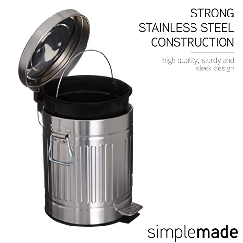 SIMPLEMADE Round Step Trash Can, Stainless Steel with Lid, Small Metal Wastebasket/Garbage Can for Bathroom, Office, Black, 5 Liter / 1.3 Gallon - - Image 3