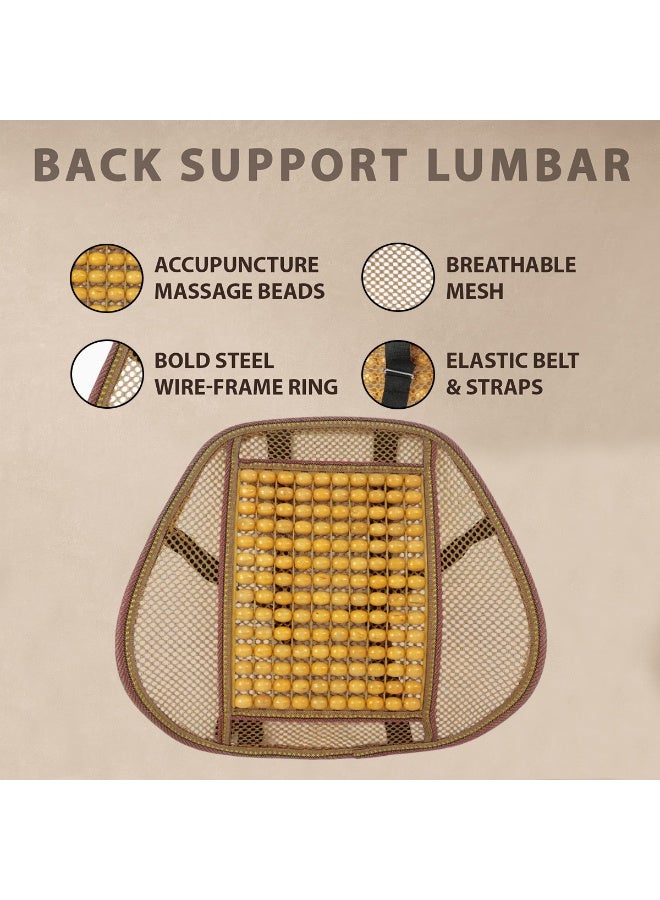 وسادة دعم قطنية للظهر مصنوعة من خرز خشبي مريح للسيارة والمكتب والمنزل والكراسي المتحركة بتصميم شبكي قابل للتهوية، وسادة دعم للخصر مقاس 33 × 40 سم لتصحيح الوضع وتخفيف آلام الظهر - Image 3