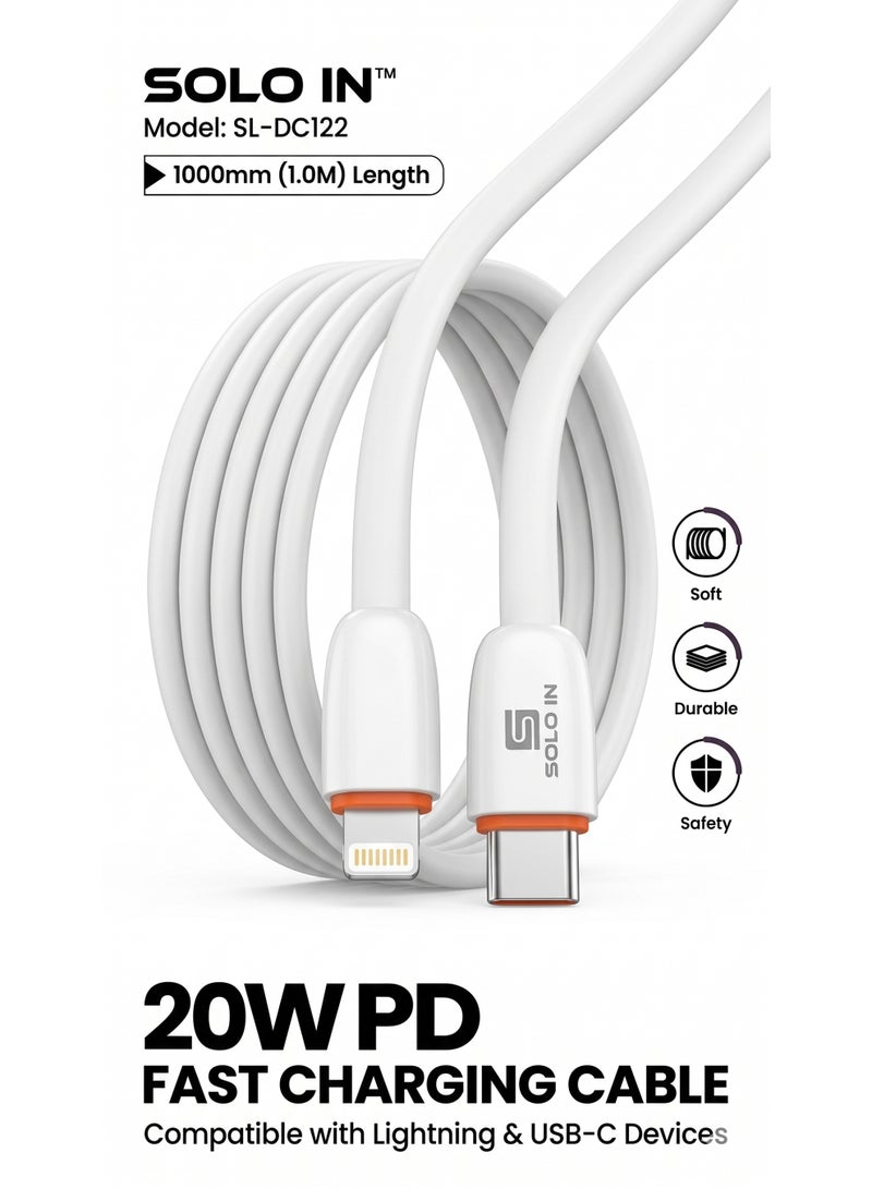 20W PD Fast Charging Cable Type C to Lighting, Soft & Durable Wire, High Speed Data Transmission, Safety, Compatible with All iPhone & iPads Devices 1000mm - Image 2