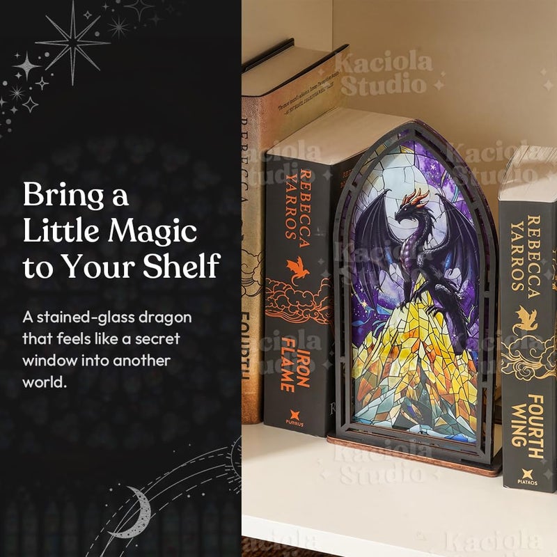 Kaciola Studio Fantasy Dragon Mountain Library Sign Book Nook Kit, Cute Bookish Decor, Gifts for Booklovers/Reader/Women, Bookshelf Book Store Decor, Romantasy Gift (Dragon Mountain) - Image 2