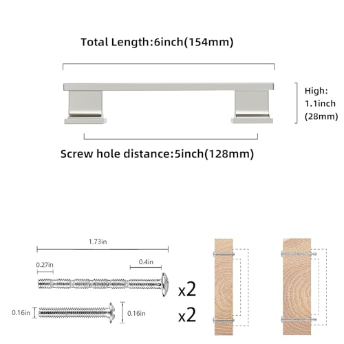 COTYKILEY 10 Pack 5 Inch(128mm) Brushed Satin Nickel Cabinet Handles Kitchen Cabinet Pulls Cabinet Door Handles Kitchen Cabinet Hardware Cupboard Drawer Pulls - Image 2