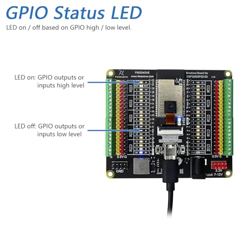 Freenove Breakout Board for ESP32 / ESP32-S3 WROVER WROOM, Terminal Block Shield HAT with Pin Header, 5V 3.3V Power Outputs, GPIO Status LED - Image 3