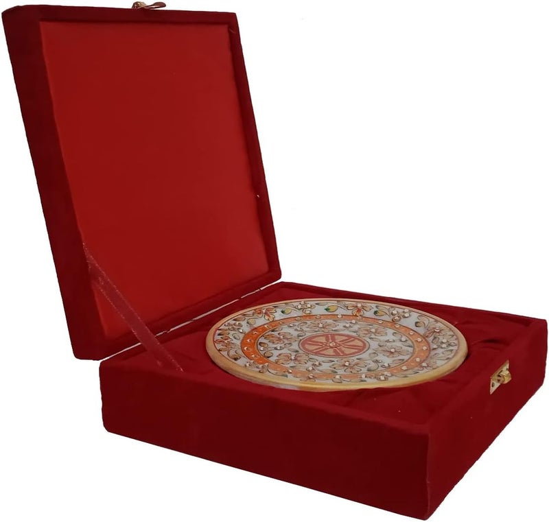 Purpledip Gift Hamper  Handpainted Marble plate with wooden stand in a classy Velvet box Indian Gift 10559 - Image 4