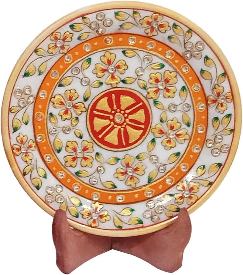 Purpledip Gift Hamper  Handpainted Marble plate with wooden stand in a classy Velvet box Indian Gift 10559 - Image 2