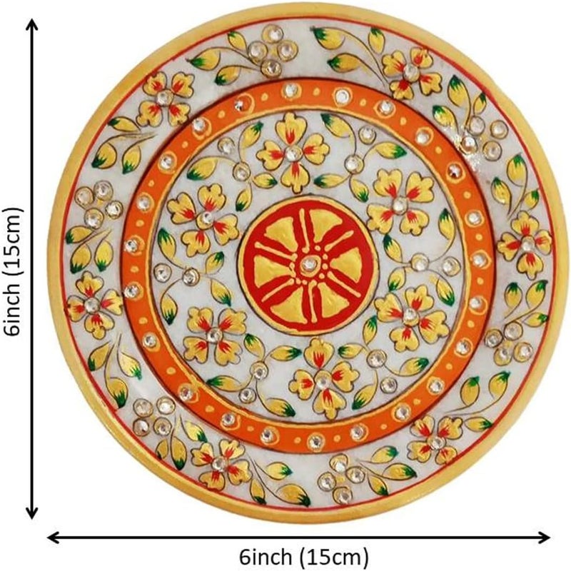 Purpledip Gift Hamper  Handpainted Marble plate with wooden stand in a classy Velvet box Indian Gift 10559 - Image 5