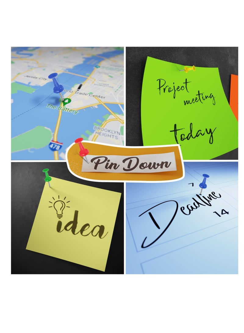 KASTWAVE دبابيس دفع، 100 قطعة بألوان متنوعة دبابيس إبهام، دبابيس رسم دبابيس خريطة برأس بلاستيكي ملون دبوس فولاذي للوحة الإعلانات، علامات القماش والحرف اليدوية وتنظيم المكتب، لوح الفلين 5 ألوان - Image 5