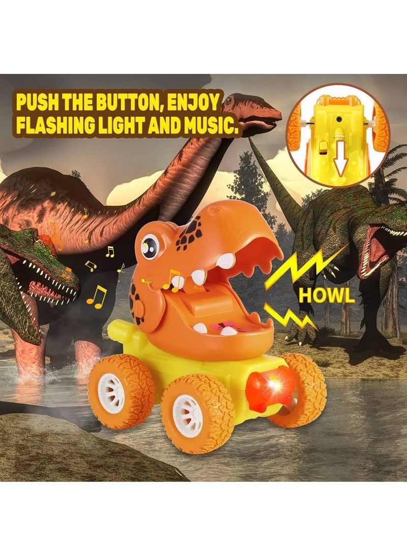 مييلان ألعاب الديناصورات للأولاد بعمر 3 سنوات، أضواء وامضة وموسيقى هدير للأولاد بعمر 3 سنوات، 3 قطع سيارات ديناصورات قابلة للسحب، شاحنات وحشية هدايا عيد ميلاد للأطفال بعمر 3 سنوات - Image 2