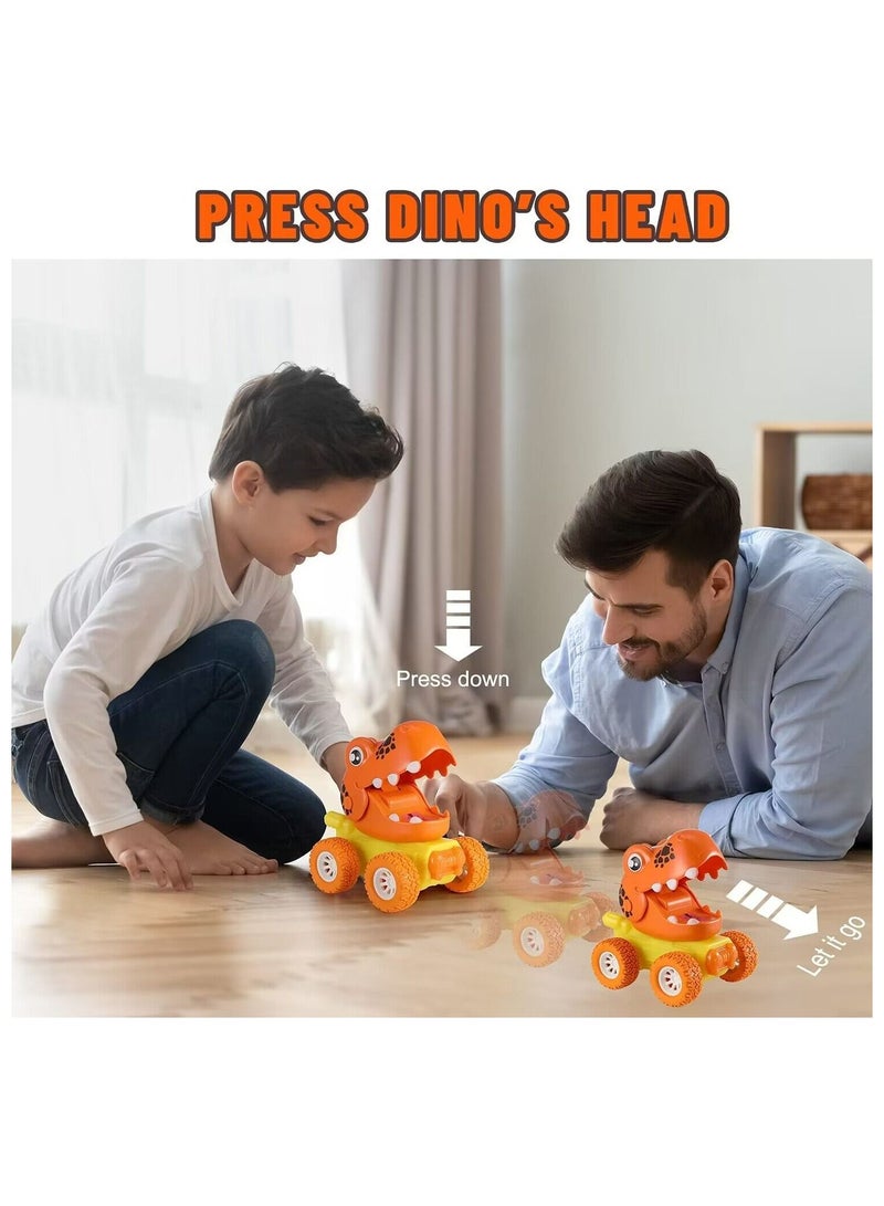مييلان ألعاب الديناصورات للأولاد بعمر 3 سنوات، أضواء وامضة وموسيقى هدير للأولاد بعمر 3 سنوات، 3 قطع سيارات ديناصورات قابلة للسحب، شاحنات وحشية هدايا عيد ميلاد للأطفال بعمر 3 سنوات - Image 3
