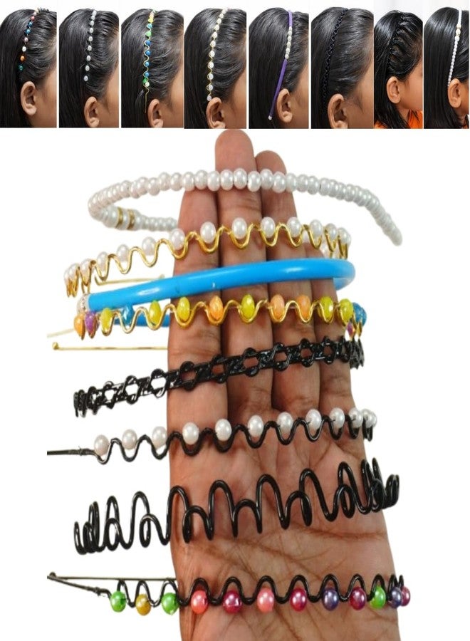 KLNEEDS Hair Bands for Women & Girls Pack of 8 - Metal Hair Bands with Pearl Headbands, Stylish Designs to Match Any Outfit - Image 1