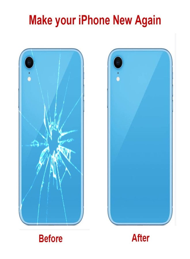 Perzework زجاج خلفي بديل أصلي من بيرز وورك لهاتف آيفون XR مقاس 6.1 بوصة مع مجموعة أدوات إصلاح ومادة لاصقة مثبتة مسبقًا (أزرق) - Image 4