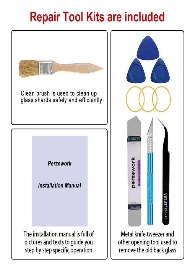 Perzework زجاج خلفي بديل أصلي من بيرز وورك لهاتف آيفون XR مقاس 6.1 بوصة مع مجموعة أدوات إصلاح ومادة لاصقة مثبتة مسبقًا (أزرق) - Image 5