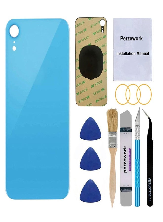 Perzework زجاج خلفي بديل أصلي من بيرز وورك لهاتف آيفون XR مقاس 6.1 بوصة مع مجموعة أدوات إصلاح ومادة لاصقة مثبتة مسبقًا (أزرق) - Image 1