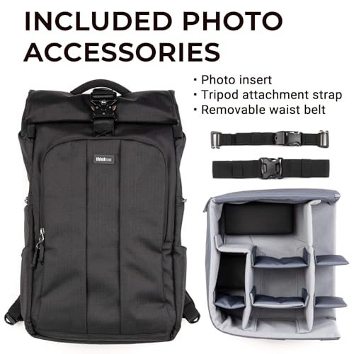 Think Tank FocusPoint 22L RollTop Camera Backpack - Asphalt Black: Expandable Travel & Camera Backpack with Laptop Sleeve, Quick Side and Back Access, Rain Cover – Versatile Photography & Travel Bag - Image 4