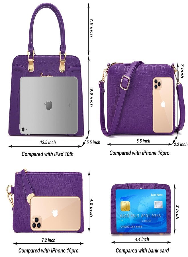 Soperwillton Women's Fashion Handbags Tote Bags Shoulder Bag Top Handle Satchel Purse Set 4pcs - Image 3